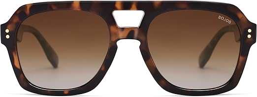 SOJOS Retro Thick Polarized Aviator Sunglasses for Women Men, Large Trendy Bold Square Pilot Shades SJ2385
