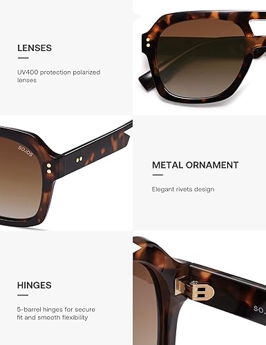 SOJOS Retro Thick Polarized Aviator Sunglasses for Women Men, Large Trendy Bold Square Pilot Shades SJ2385
