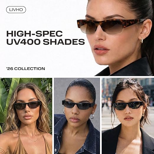 livho Polarized Semi Rimless Sunglasses Women Eyewear Frame, Retro Sun Glasses